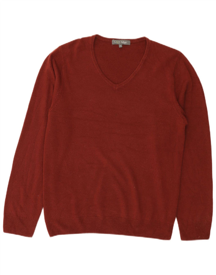 Pulover cu decolteu în V pentru bărbați Marks & Spencer, acrilic burgundy mediu