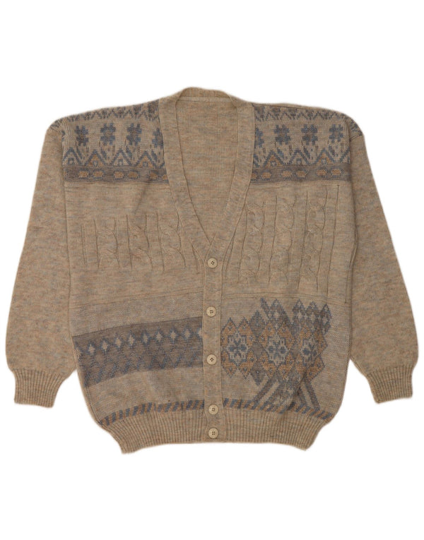 Pulover Cardigan Vintage pentru bărbați IT 54 XL Gri din Lână Fair Isle