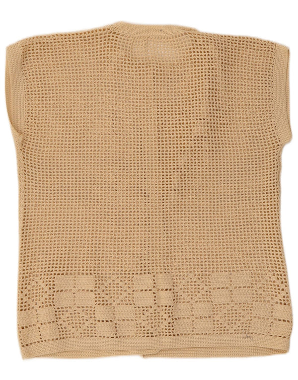 Cardigan vintage cu mânecă scurtă pentru femei UK 14 Medium Bej Geometric