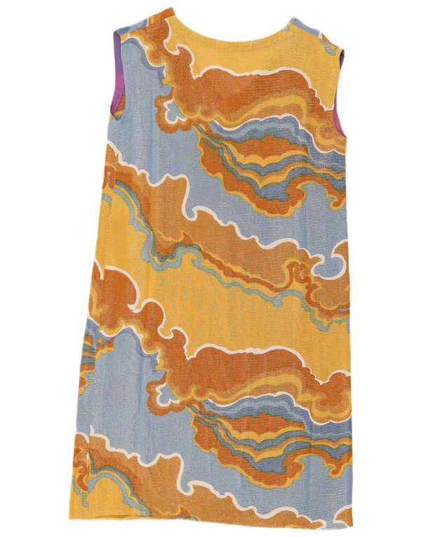 Rochie de epocă fără mâneci pentru femei UK 12 Medium Yellow Colorblock Retro