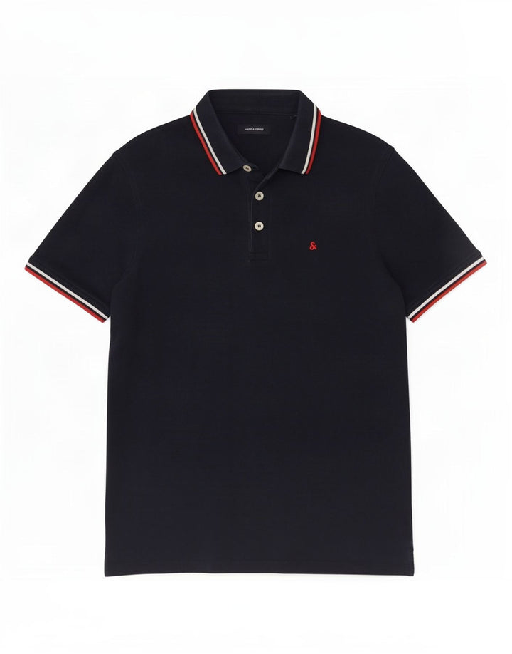Cămașă polo Jack & Jones pentru bărbați, bumbac cu dungi albastru bleumarin mediu