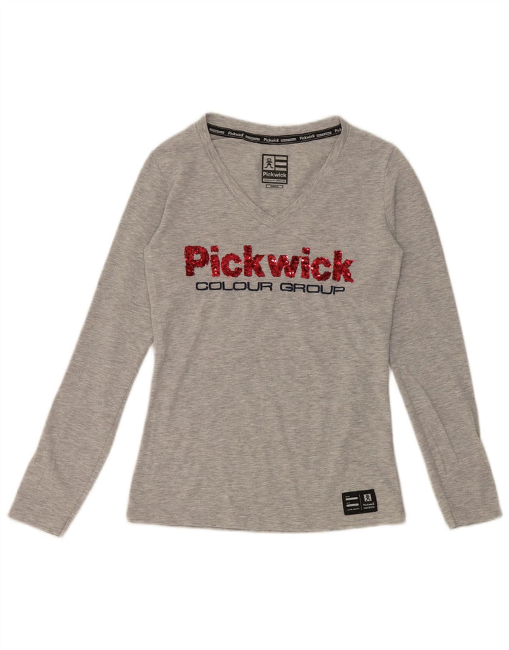 Pickwick Top grafic pentru femei cu mânecă lungă UK 8, mic, gri, viscoză cu pături