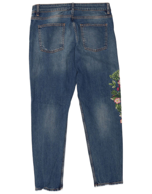 Blugi slim cu grafică învechită Zara pentru femei EU 40 Medium L30 L28 Albastru Floral