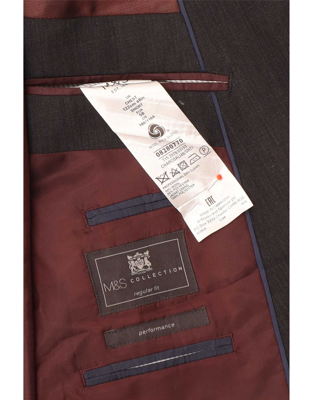 Marks & Spencer jachetă pentru bărbați cu 2 nasturi, UK 48 2XL, lână gri