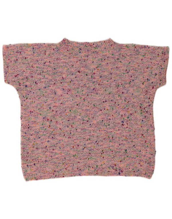 Pulover vintage pentru femei cu mânecă scurtă, cu decolteu în V, UK 16, mare, roz pătat