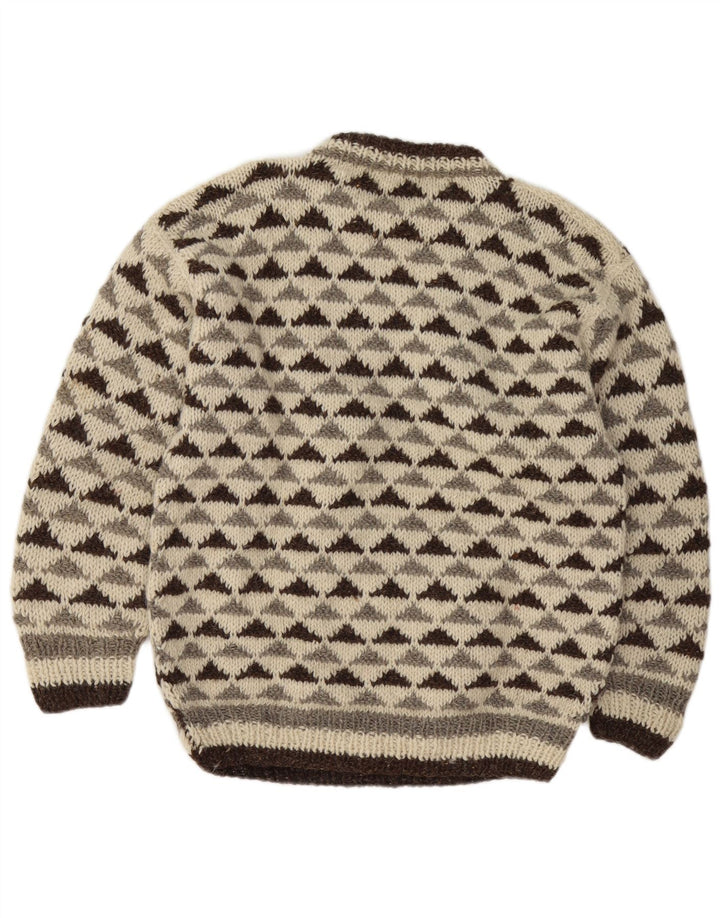 Pulover vintage pentru bărbați cu gât roșu, mijlociu, alb, geometric
