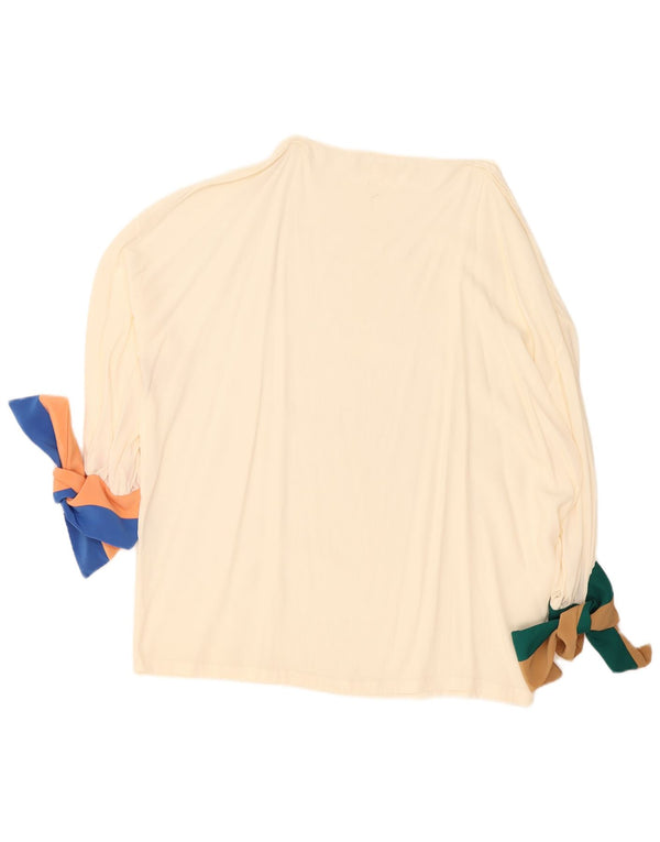 Bluză vintage pentru femei cu mâneci 3/4, UK 14, mare, alb, bloc de culoare
