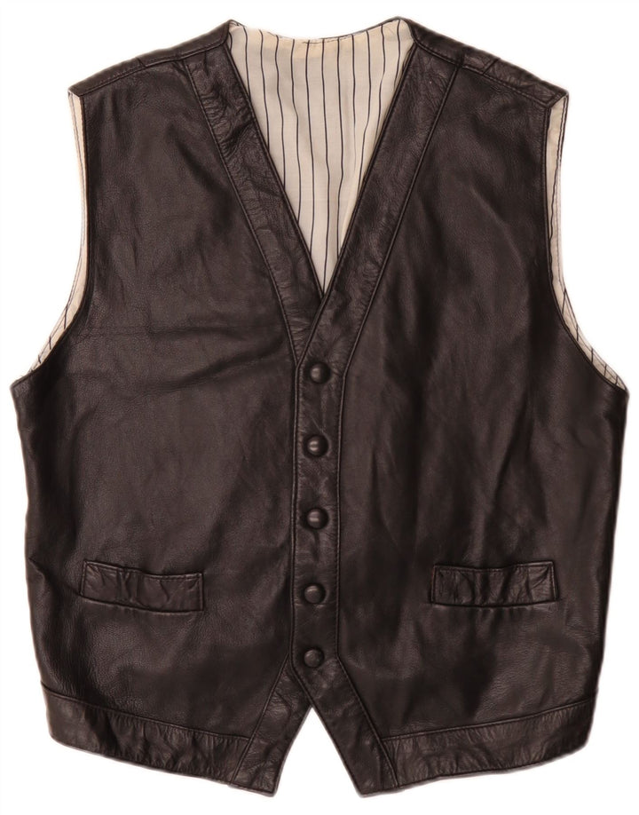 Vestă din piele vintage pentru bărbați, neagră medie