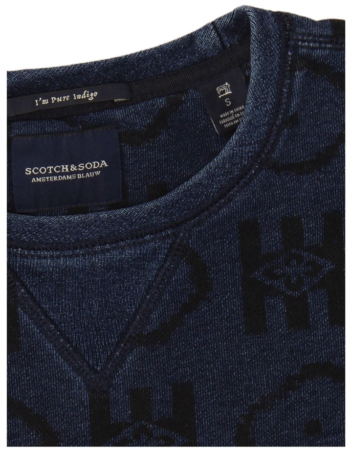 SCOTCH & SODA Mens Indigo Sweatshirt Jumper Small Navy Blue Geometric