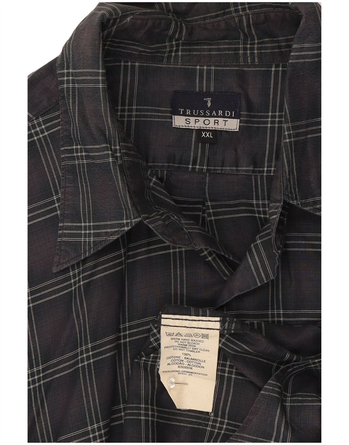 Cămașă Trussardi pentru bărbați 2XL, bumbac cu carouri gri