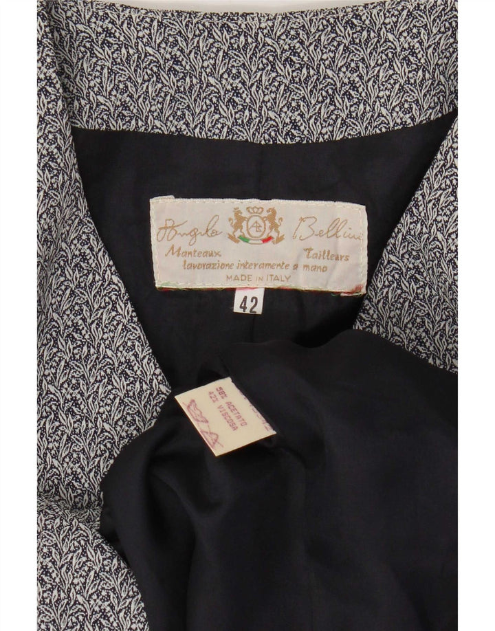 Jachetă vintage pentru femei cu 4 nasturi IT 42 Acetat Floral Albastru Mediu