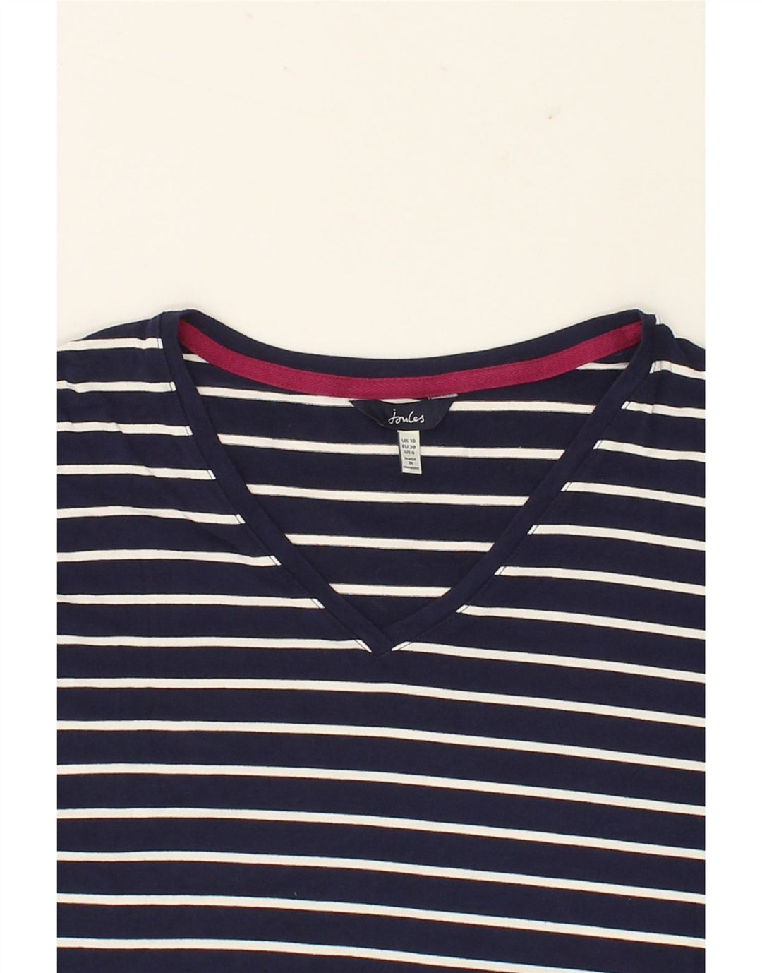 JOULES Womens Oversized Top 3/4 Sleeve UK 10 Small  Navy Blue Striped Vintage Joules and Second-Hand Joules from Messina Hembry 