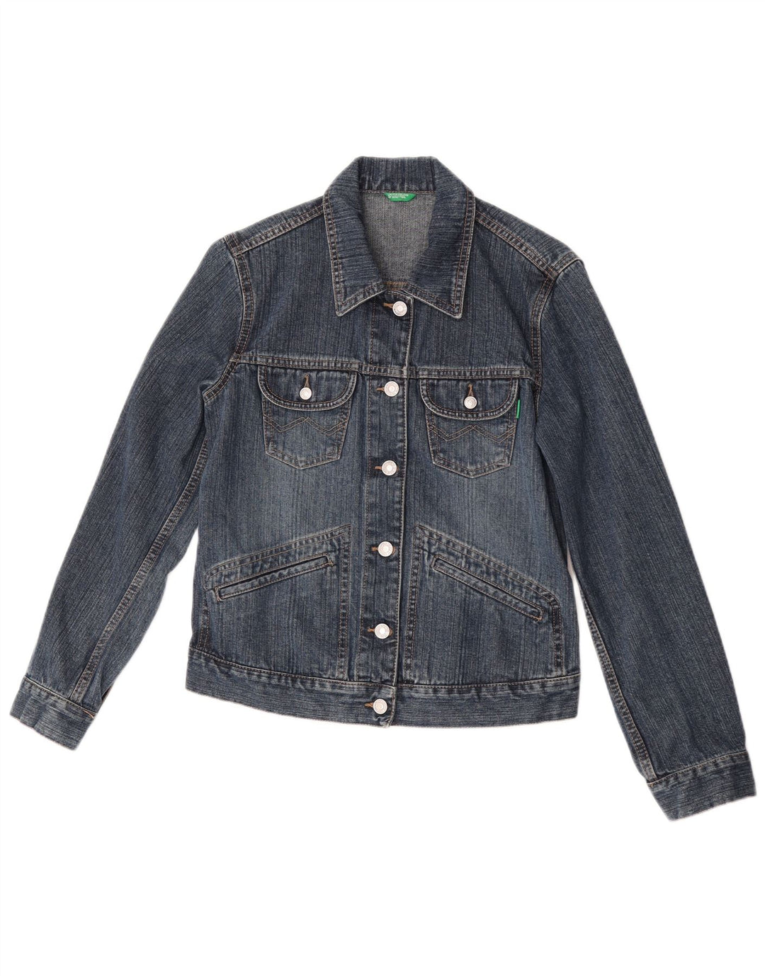 Jachetă de blugi Benetton pentru femei UK 10 Small Blue Bumbac