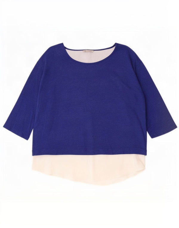 Marks & Spencer Top pentru femei cu mâneci 3/4 UK 14, mare, albastru, viscoză, bloc de culoare
