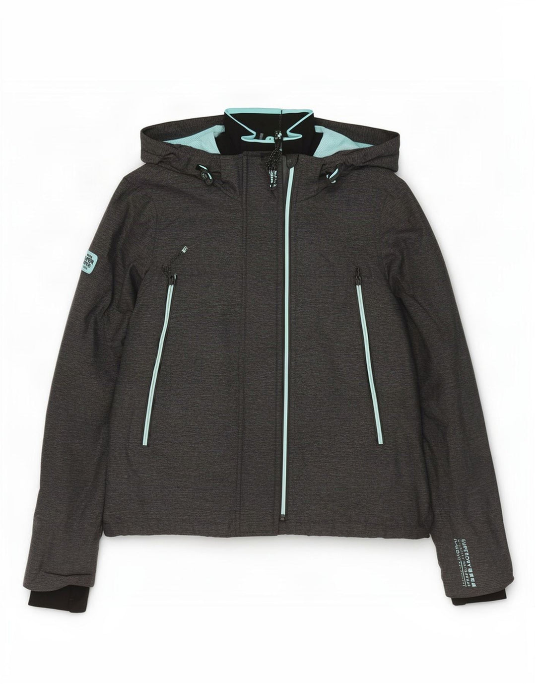 Jachetă de ploaie cu glugă Superdry pentru femei UK 16 mare nailon gri