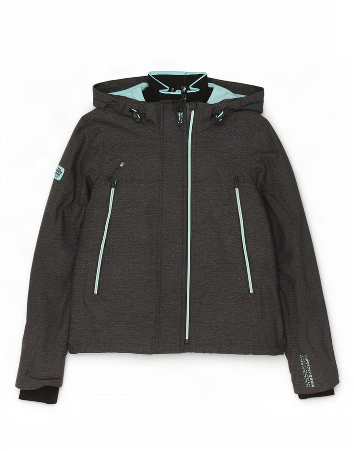 Jachetă de ploaie cu glugă Superdry pentru femei UK 16 mare nailon gri