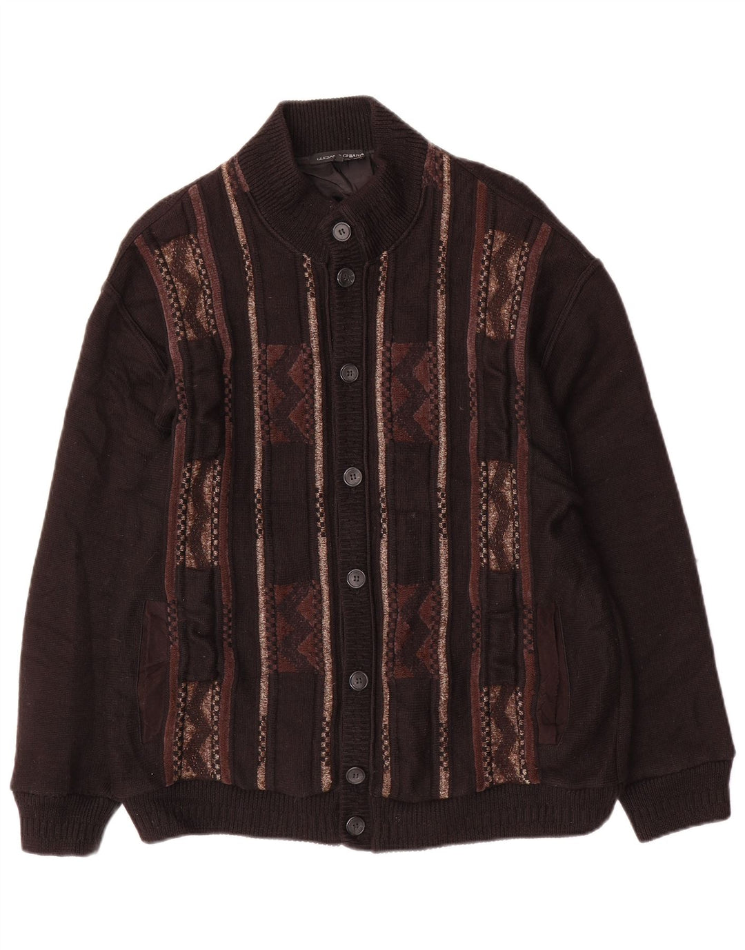 LUCIANO CHIARI Pulover Cardigan Bărbați IT 52 Lână Geometrică Neagră Mare