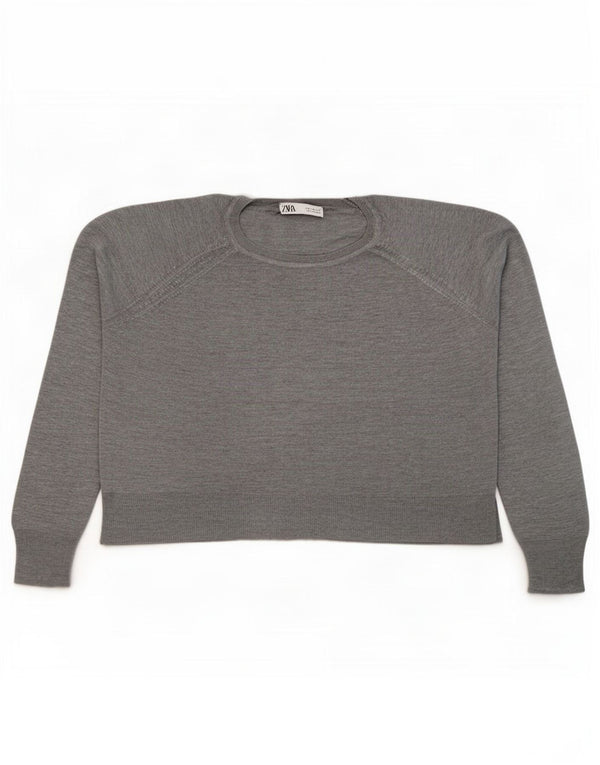 Pulover supradimensionat pentru femei Zara, cu gât crew, UK 14, viscoză, gri mediu