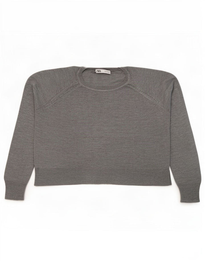 Pulover supradimensionat pentru femei Zara, cu gât crew, UK 14, viscoză, gri mediu