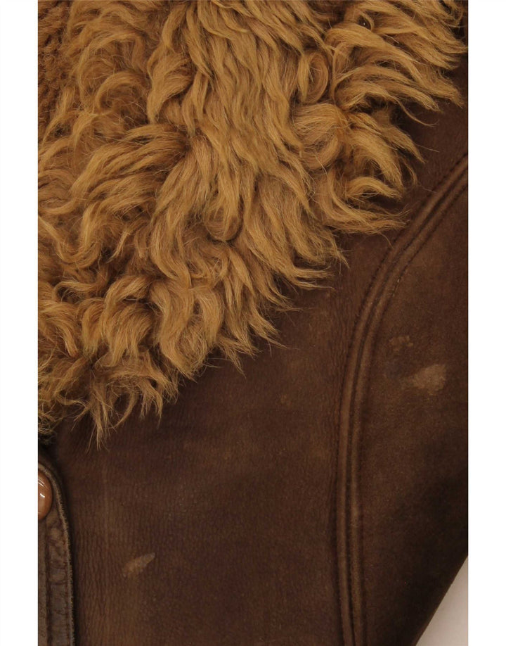 Vintage Femei 3 Button Shearling Coat UK 14 Medium Brown