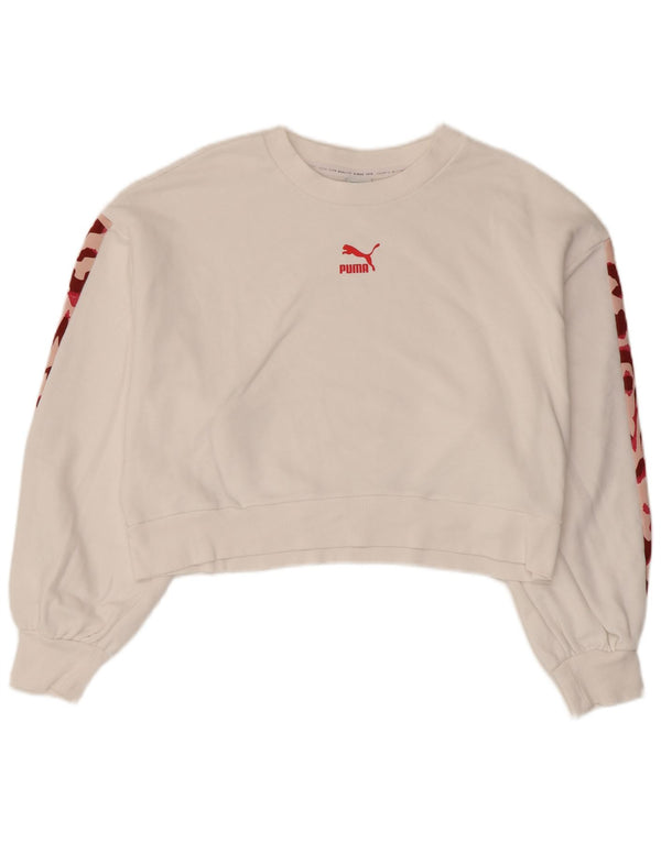 Pulover crop pentru femei PUMA UK 16, bumbac camuflaj alb mare