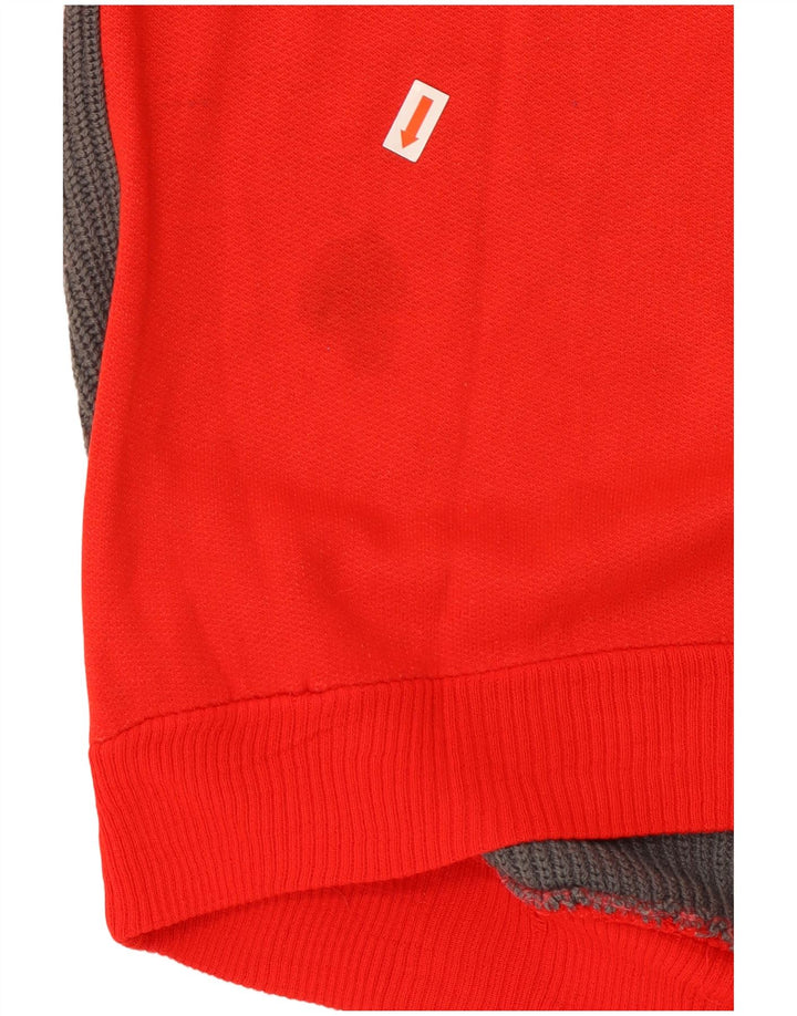 VINTAGE Hanorac pentru bărbați cu gât cu nasturi Pulover Medium Roșu Colorblock