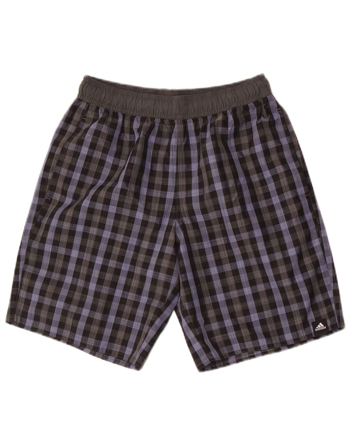 Pantaloni scurți de înot Adidas pentru bărbați, poliester cu carouri mici, gri
