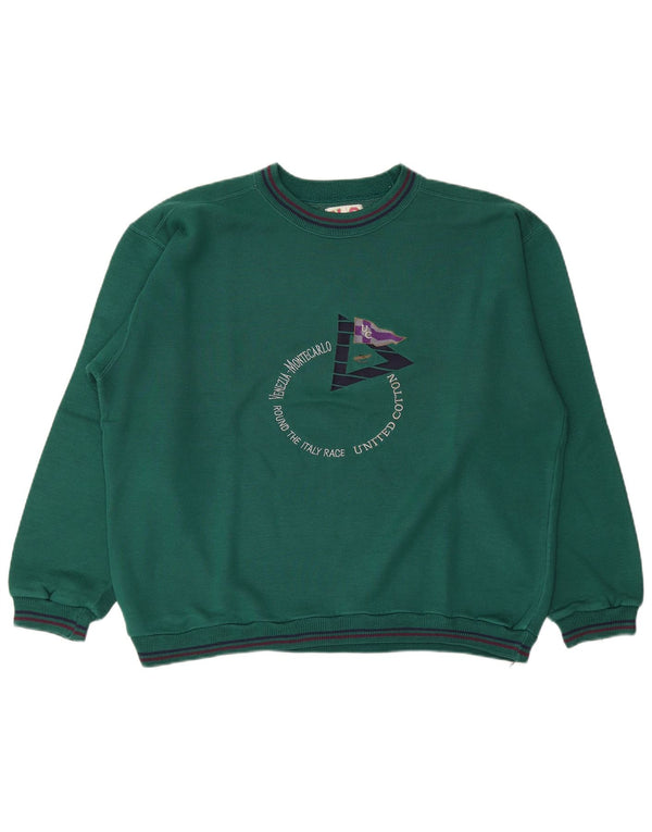 Pulover pentru bărbați United Cotton, cu grafic supradimensionat, din bumbac verde mare