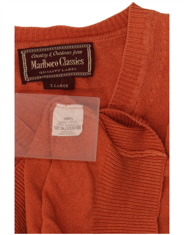 Pulover cu decolteu în V Marlboro Classics pentru bărbați, bumbac XL portocaliu