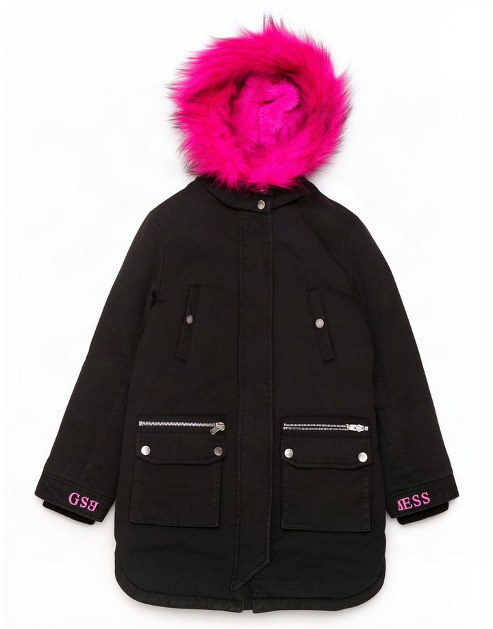Jachetă parka cu glugă Guess pentru femei UK 12 Medium Black Poliester