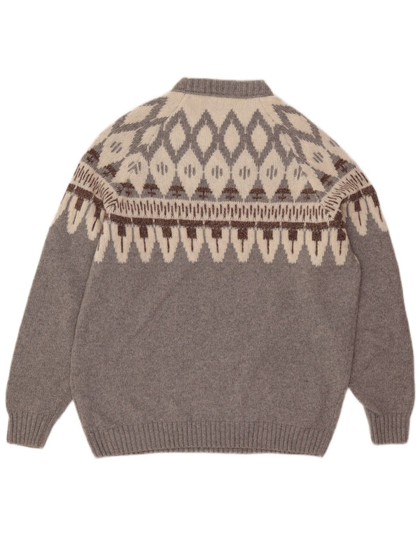 Pulover pentru bărbați Maestrami cu gât roșu IT 54 XL gri din lână Fair Isle