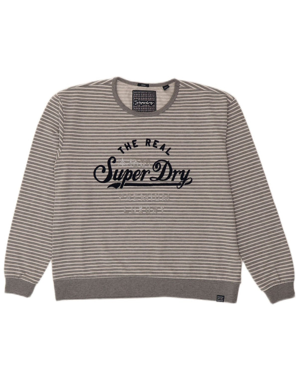 Pulover cu grafic Superdry pentru femei UK 14 Medium Gri cu dungi
