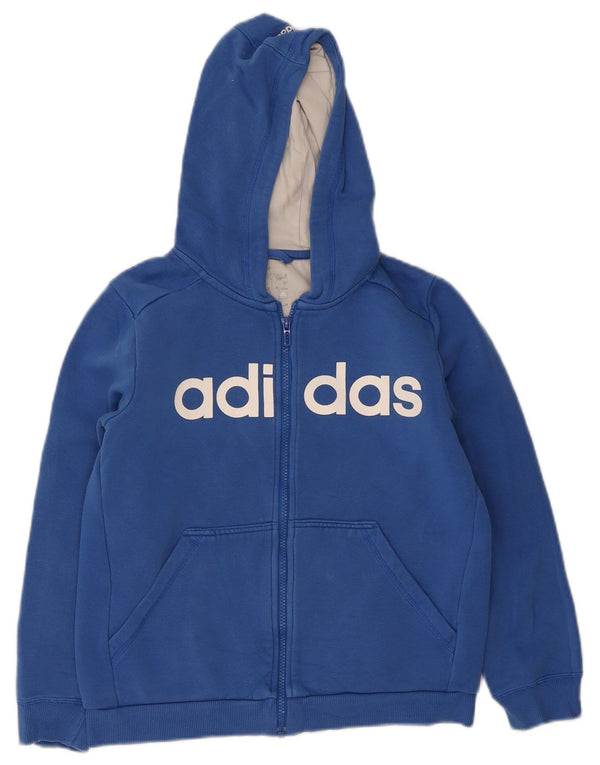 Adidas Băieți Graphic Zip Hoodie Pulover 11-12 Ani Bumbac Albastru