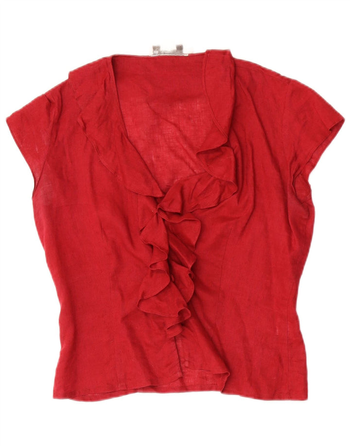 Blunauta Femei Ruffle Front Bluza Top IT 42 In Roșu Mediu