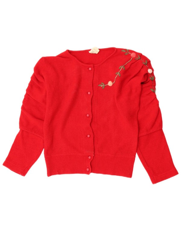 Pulover Cardigan Vintage pentru Damă UK 12 Medium Roșu Lână Floral