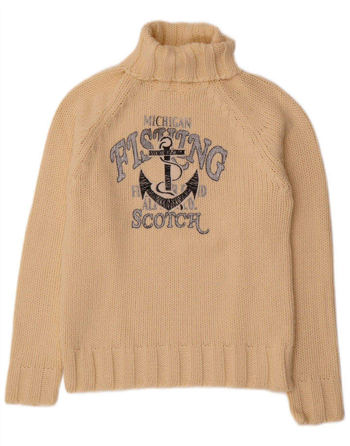 Pulover pentru femei Scotch & Soda cu grafică cu gât rulat, UK 14 Bej mediu