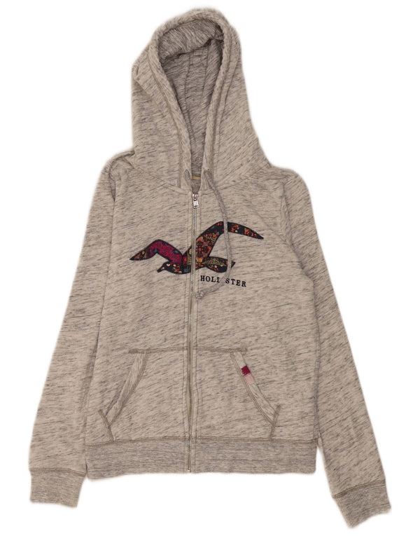 Pulover Hollister pentru damă, cu fermoar și grafic, UK 16, mare, bumbac cu pete gri