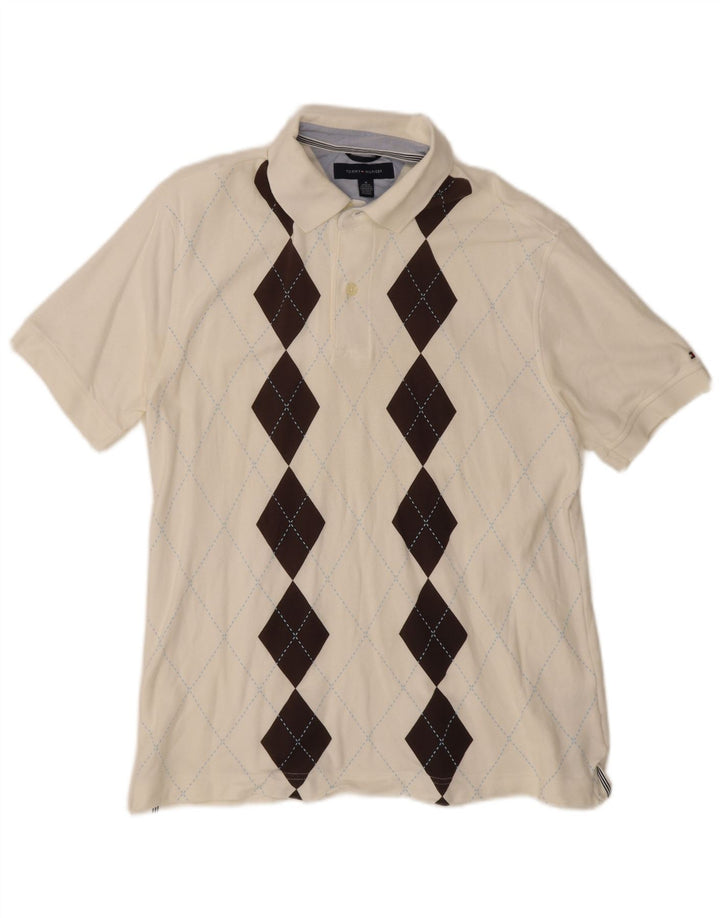 Tricou polo Tommy Hilfiger pentru bărbați, alb mediu, bumbac Argyle/Diamond