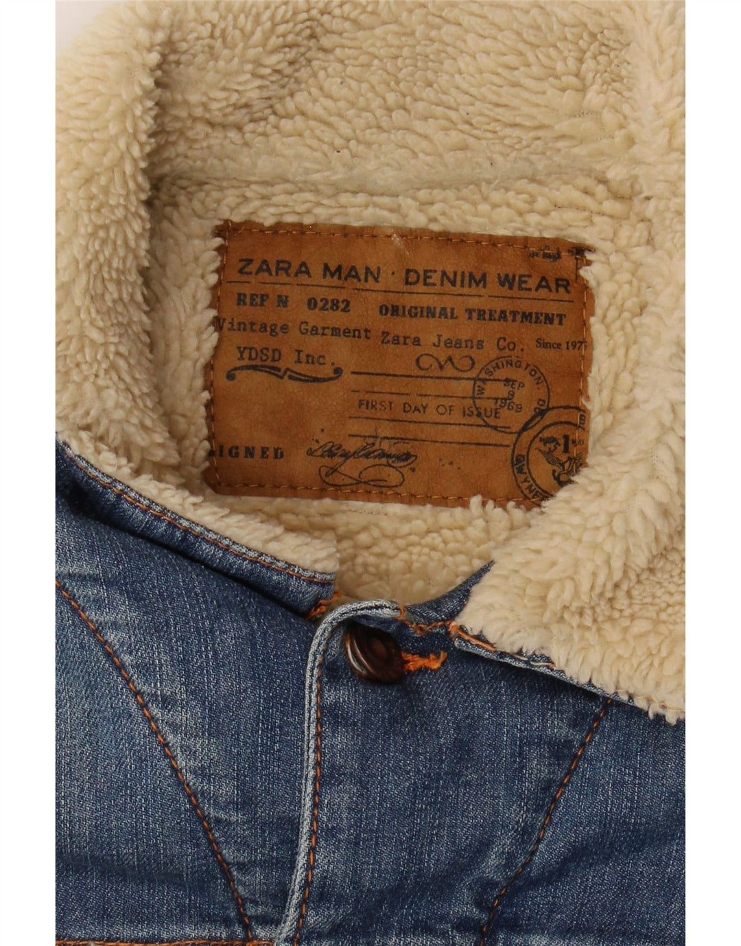 Jachetă de blugi Sherpa pentru bărbați Zara UK 36 Mic albastru Colorblock