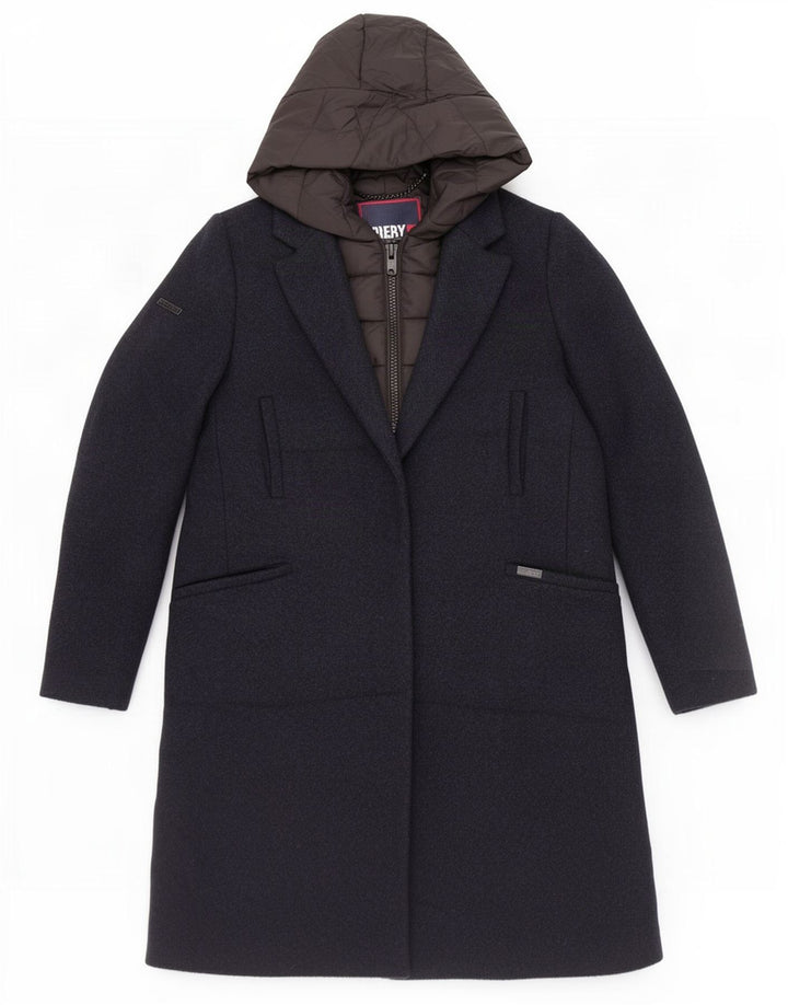 Palton căptușit cu glugă Superdry pentru femei UK 10 mic, albastru bleumarin, poliester