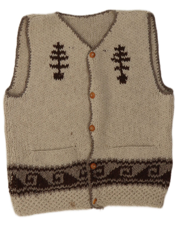 Cardigan Vintage fără mâneci pentru bărbați, mare, bej, Fair Isle