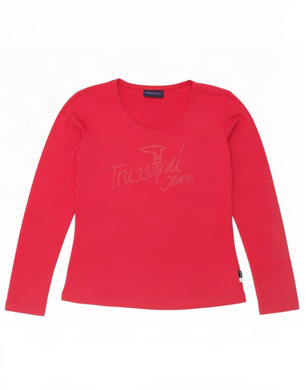 Trussardi Jeans Top cu grafic supradimensionat pentru femei cu mânecă lungă UK 10 Small Pink