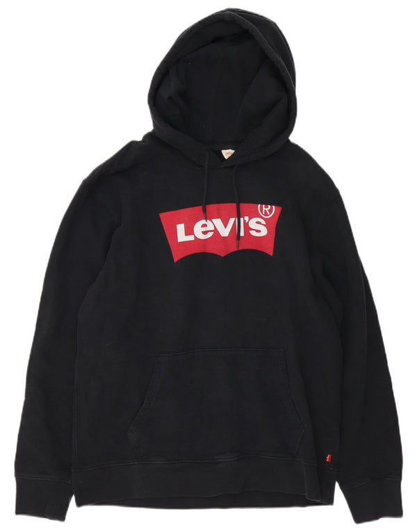 Pulover Levi's pentru bărbați cu capota cu grafică, bumbac mediu negru