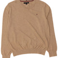 TOMMY HILFIGER Mens V-Neck Jumper Sweater Large Beige