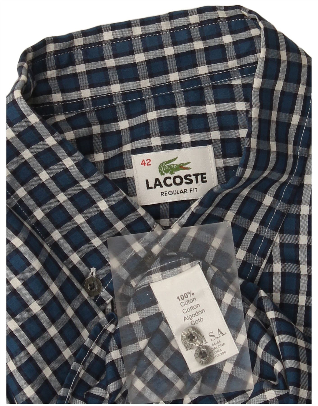 Cămașă pentru bărbați Lacoste Regular Fit Mărimea 42 Bumbac cu carouri albastre mari