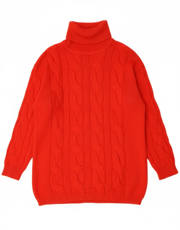 Pulover vintage pentru femei cu gât rulat, roșu mare, UK 16