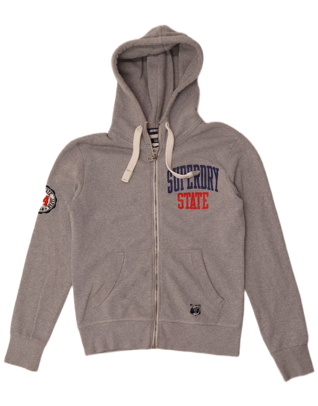 SUPERDRY Pulover cu capota cu fermoar grafic pentru bărbați, mare, gri, poliester