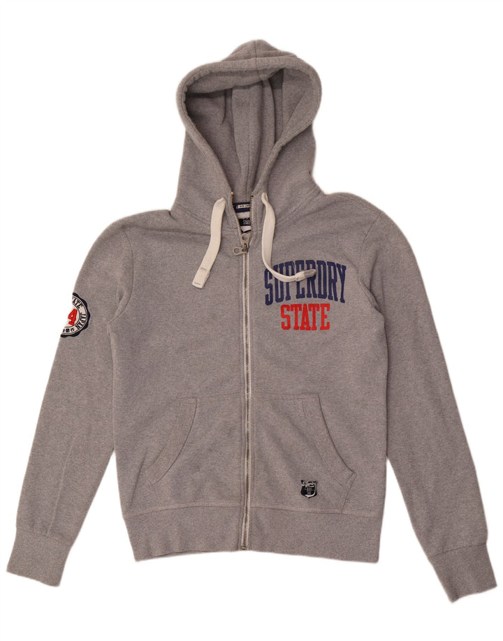 SUPERDRY Pulover cu capota cu fermoar grafic pentru bărbați, mare, gri, poliester