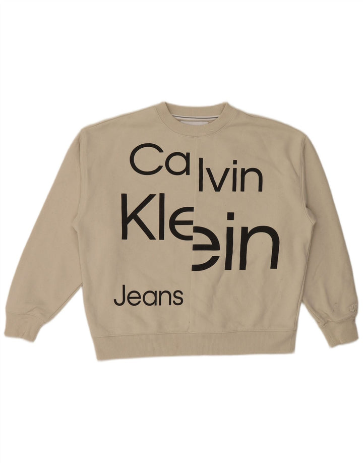 Hanorac grafic pentru bărbați Calvin Klein Jeans Pulover Bumbac alb mediu