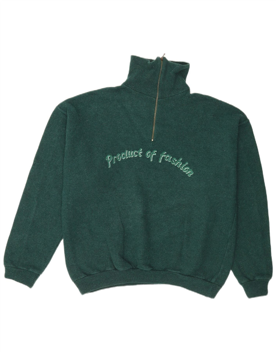 Pulover vintage pentru bărbați, cu grafică, cu fermoar și gât, verde mare